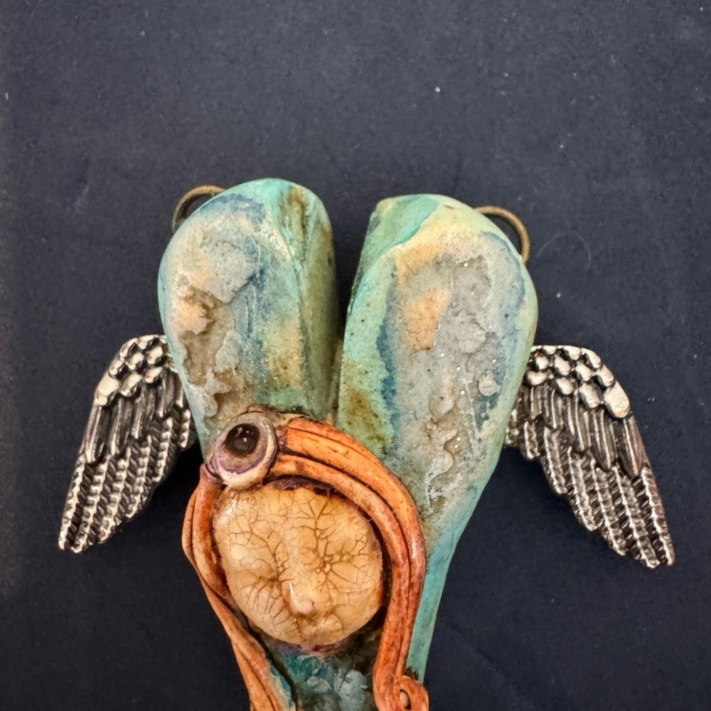 Artistic Winged goddess pendant with Blue and Orange Accents - Picture 3 of 7